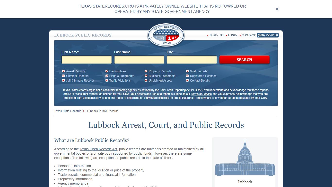 Lubbock Arrest and Public Records | Texas.StateRecords.org